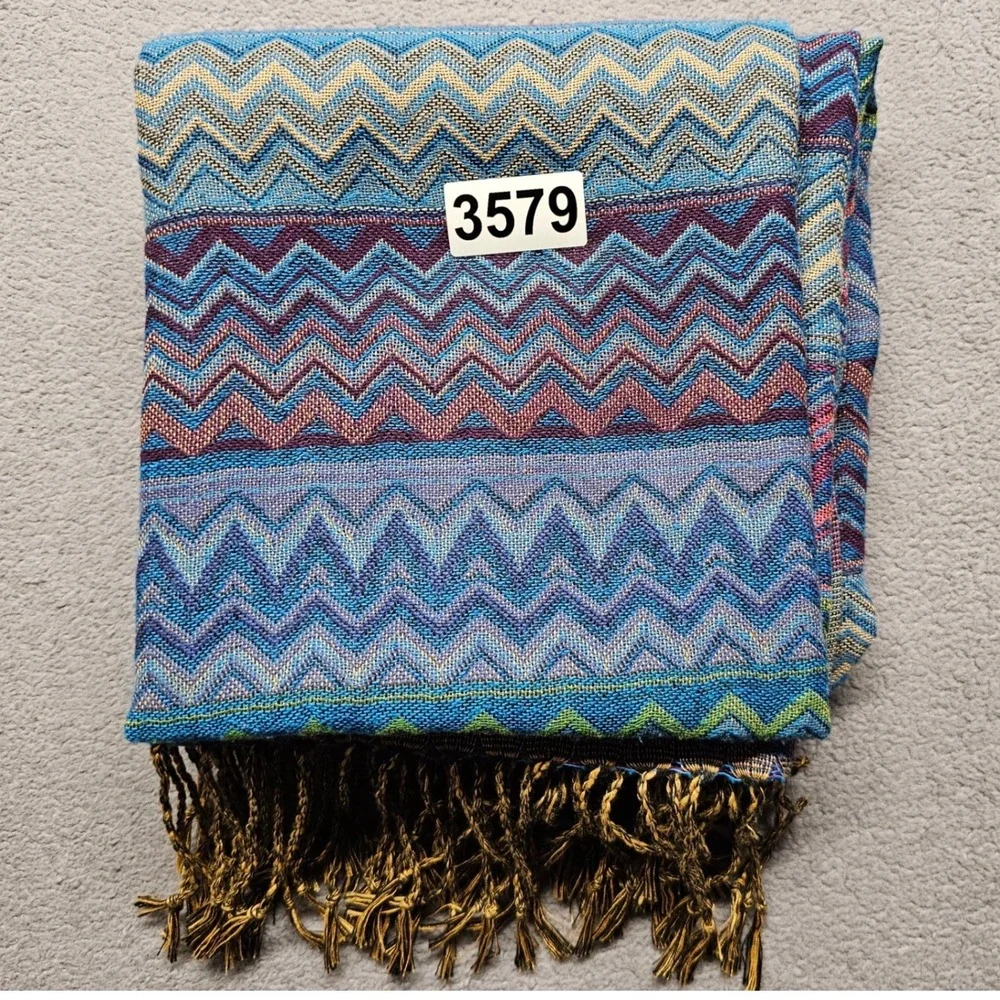 Multicolor Chevron Zigzag Pashmina Wrap Scarf Tassel Fringe Boho Shawl 72x26